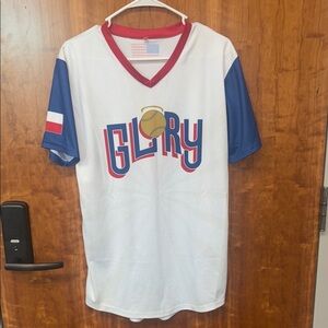 Red, White, and Blue Short Sleeve Athletic Texas Glory Jersey #5 Size Medium